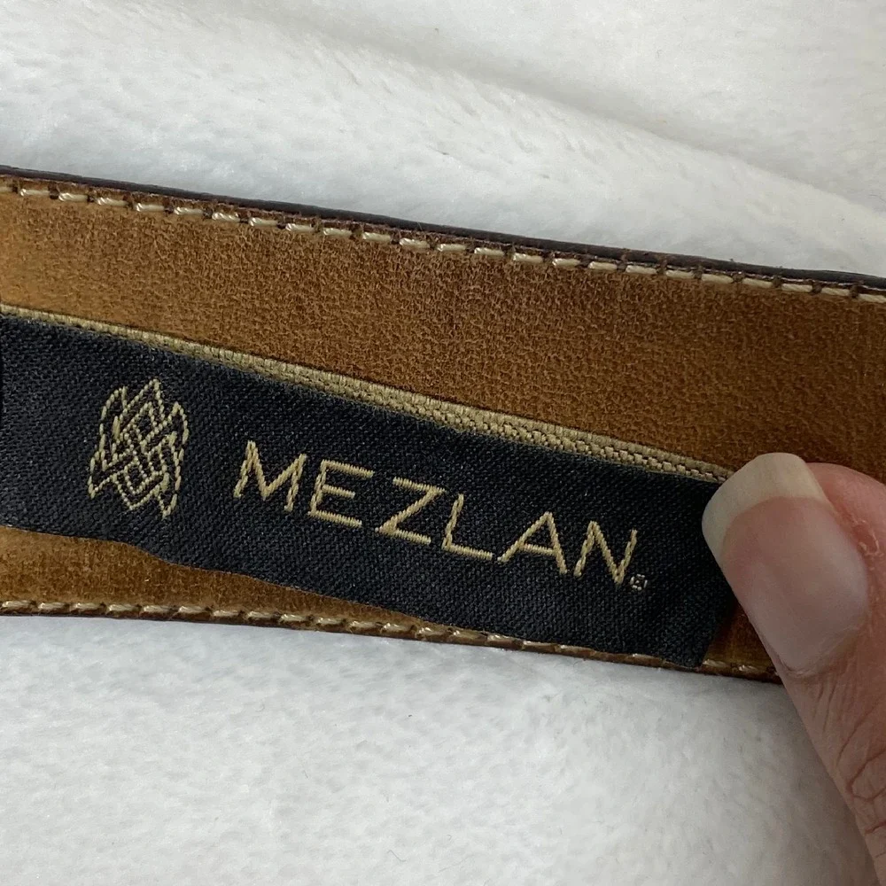 Mezlan Leather Belt Woven Accent‎ Brown Dress Belt Men's Size M
